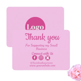 Remerciements Carte de remerciement entreprise rose logo personn