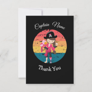 Remerciements Carte de remerciement Fille Rose Capitaine Pirate