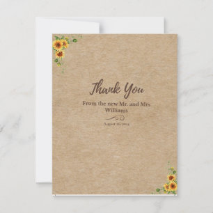Remerciements Carte de remerciement Fleur de tournesol rustique