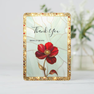 Remerciements Carte de remerciement Fleur rouge en vitrail