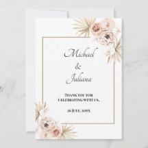Carte de Remerciement Fleurie au Rose Élégant