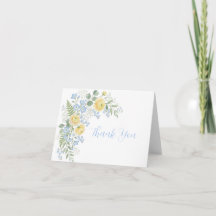 Carte de remerciement Fleurie Bleue Jaune pour Bab