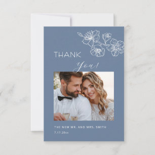 Remerciements Carte de remerciement Fleurs Art Ligne Blanc Bleu