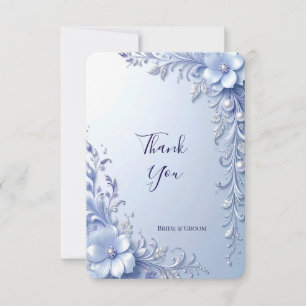 Remerciements Carte de remerciement Fleurs Ornées Bleues avec Pe