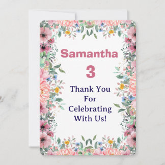 Remerciements Carte de remerciement floral Samantha, 3e annivers