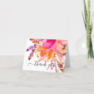 Remerciements Carte de remerciement florale aquarelle rose vif