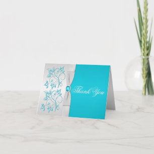 Remerciements Carte de remerciement florale argent et turquoise