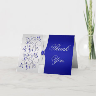 Remerciements Carte de remerciement florale bleu royal et argent