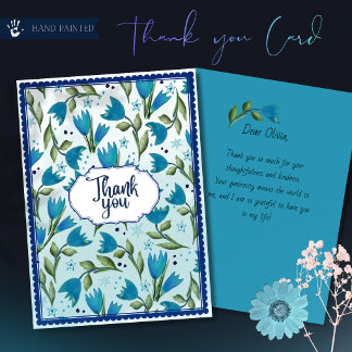 Remerciements Carte de remerciement florale bleue botanique