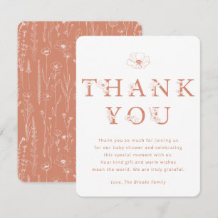 Remerciements Carte de remerciement florale en terracotta Baby