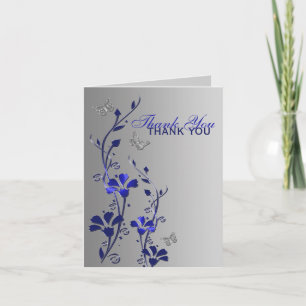 Remerciements Carte de remerciement florale Papillon Argent Bleu