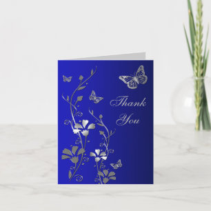 Remerciements Carte de remerciement florale Papillon Argent Bleu