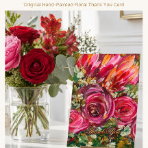 Carte de remerciement florale Rose rose | Art pein