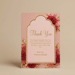 Remerciements Carte de remerciement florale rouge et or