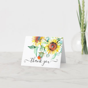 Remerciements Carte de remerciement florale tournesols aquarelle