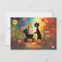 Carte de remerciement girafon chat mignon