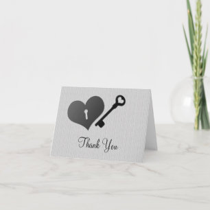 Remerciements Carte de remerciement Gray Heart Lock and Key