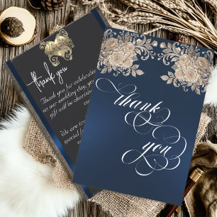 Remerciements Carte de remerciement Ivory Roses - Bleu foncé