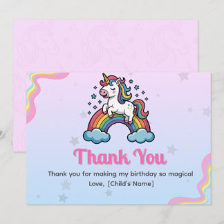 Remerciements Carte de remerciement Licorne Magique