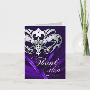 Remerciements Carte de remerciement Mascarade Argent Violet