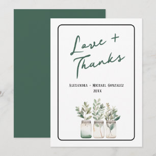 Remerciements Carte de remerciement minimaliste verte Love and T