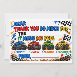 Remerciements Carte de remerciement Monster Truck pour enfants