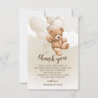 Carte de remerciement Ourson avec ballons