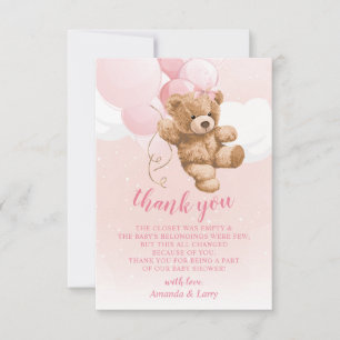 Remerciements Carte de remerciement Ourson Rose avec Ballons