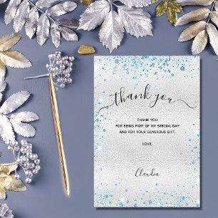 Remerciements Carte de remerciement pailletée bleu argent