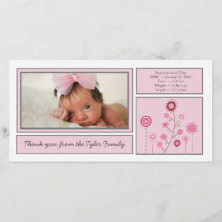 Remerciements Carte de remerciement photo Bébé fille jardin rose