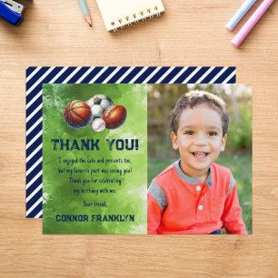 Remerciements Carte de remerciement photo de sport pour enfants