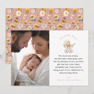 Remerciements Carte de remerciement photo florale rose pâle avec