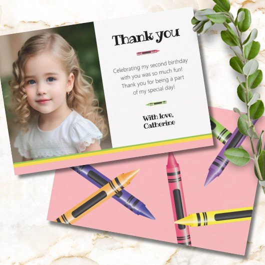 Remerciements Carte de remerciement photo rose pour le 2e annive