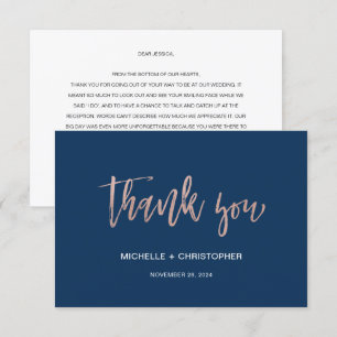Remerciements Carte de remerciement plate Navy & Rose Gold Glam 