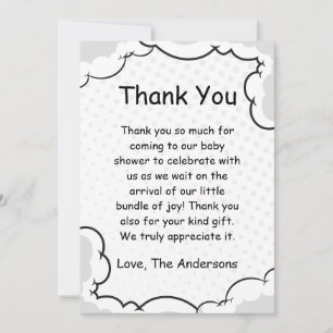 Remerciements Carte de remerciement plate pour baby shower thème