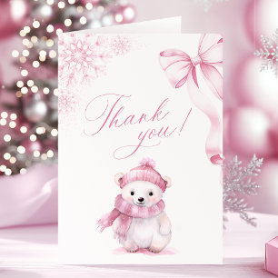 Remerciements Carte de remerciement pliable ours polaire rose