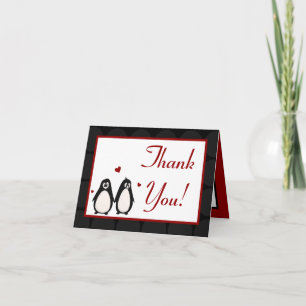 Remerciements Carte de remerciement pliée Pingouin Amour Couple