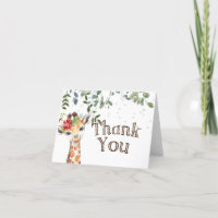 Carte de remerciement pliée pour Baby Shower Giraf