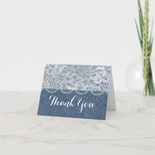 Remerciements Carte de remerciement pliée rustique Denim & Lace
