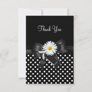 Remerciements Carte de remerciement pois noir blanc Fleur