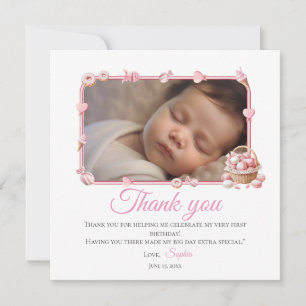 Remerciements Carte de remerciement pour 1er anniversaire Pink C