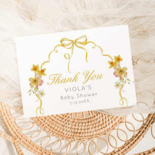 Remerciements Carte de remerciement pour Baby Shower avec fleurs