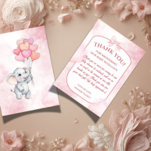 Carte de remerciement pour Baby Shower éléphant fi