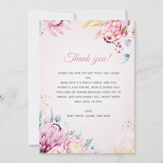 Remerciements Carte de remerciement pour Baby Shower Floral (Devant)