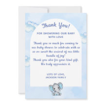 Carte de remerciement pour Baby Shower Garçon Elép