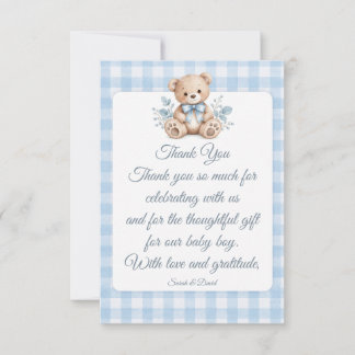 Remerciements Carte de remerciement pour Baby Shower ours Préppy