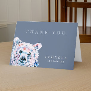 Remerciements Carte de remerciement pour baby shower Ourson aqua