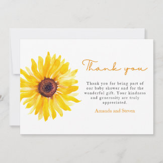 Remerciements Carte de remerciement pour baby shower Tournesol
