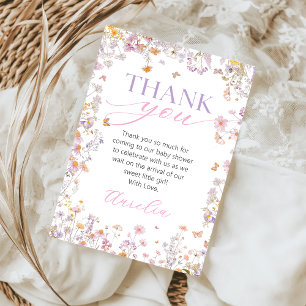 Remerciements Carte de remerciement pour Baby Shower Wildflower