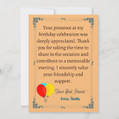 Remerciements Carte de remerciement pour invité d'anniversaire p (Dos)